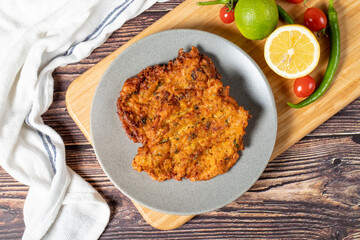 Mucver. Traditional Zuccini Mucver. Turkish cuisine delicacies. Top view