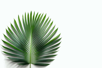 Fototapeta premium Tropical palm leaves on white background with copy space. Generative AI.
