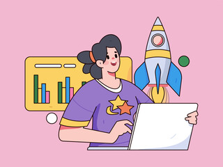 Business People Flat Vector Concept Operation Hand Drawn Illustration
