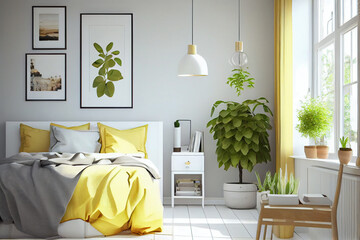 Bright spacious bedroom. AI generated