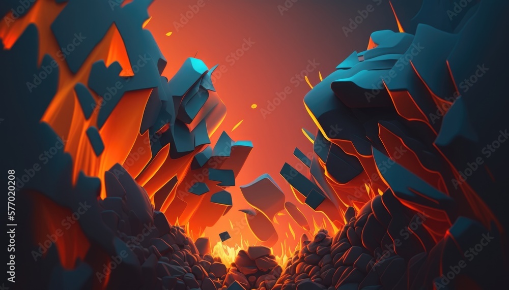 Poster a digital painting of a lava scene with lava rocks and lavas in the background lava a raytraced imag
