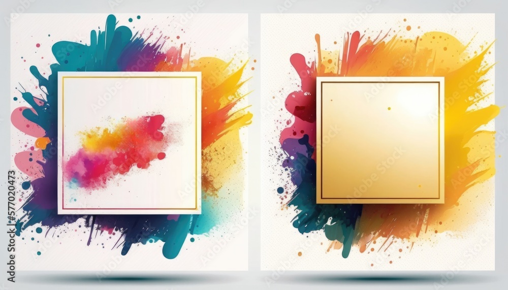 Aufkleber a set of two colorful frames with a white background and a gold frame with a gold border colorful fl