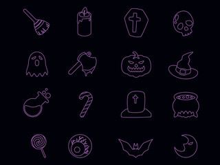 halloween monoline concept outline icons.halloween line art doodle clipart vector illustration