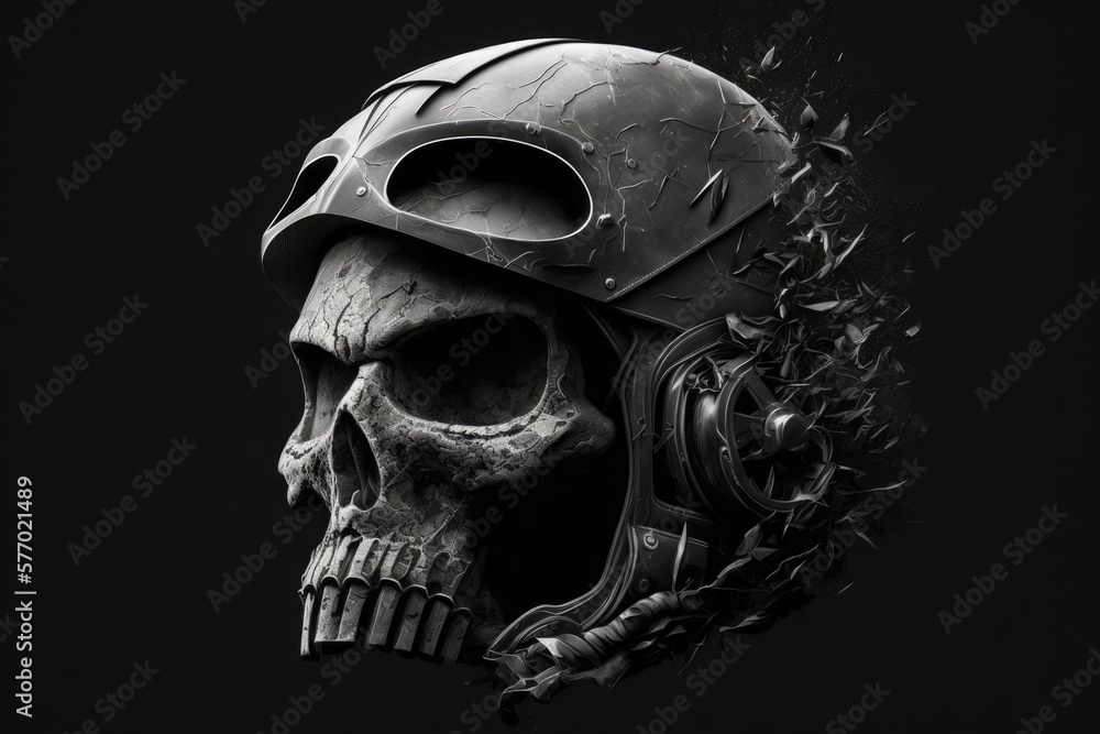 Poster skull protected by a helmet. generative ai