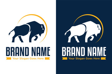 simple modern Silhouette bison illustration logo design