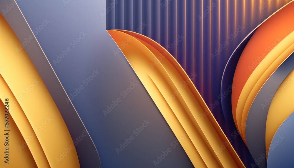 Aufkleber a blue and yellow abstract background with curves and curves on it's sides and a blue and yellow str