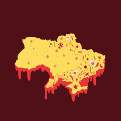 Ukraine map with wounds and scratches, Ukrainian war blood