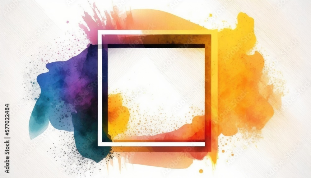 Aufkleber a square frame with a colorful paint splash in the background and a white square in the middle triad