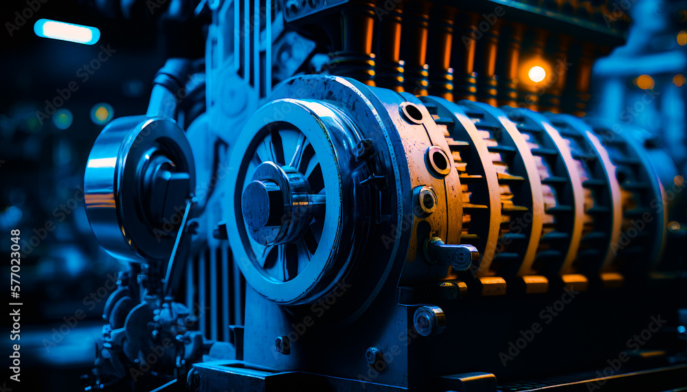 Poster close up of machine in factory. generative ai.