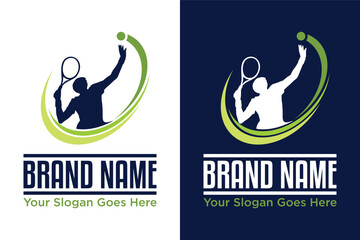 Tennis and tennis player hits the ball with a tennis racket illustration logo design