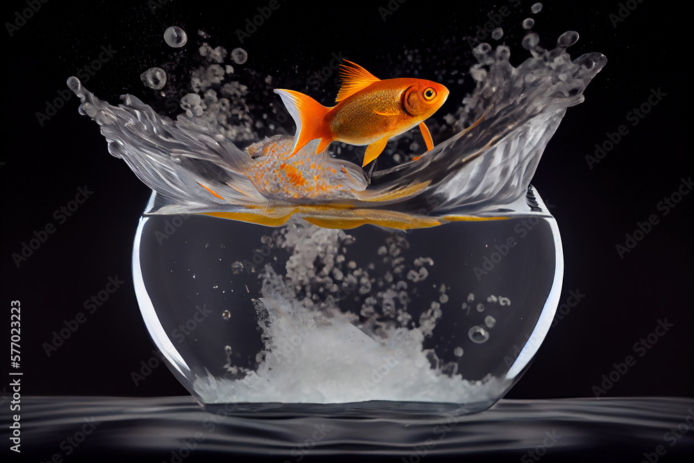 Wall mural fish in glass jar over black background, ai generated