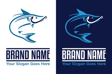 simple line Hook with fish illustration logo design
