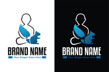 monk with cute squirrel in greeting pose namaste illustration logo design