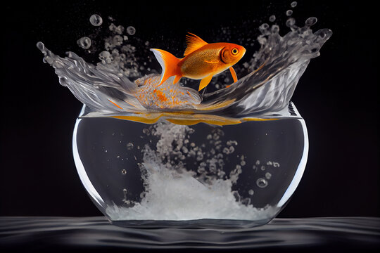 fish in glass jar over black background, ai generated