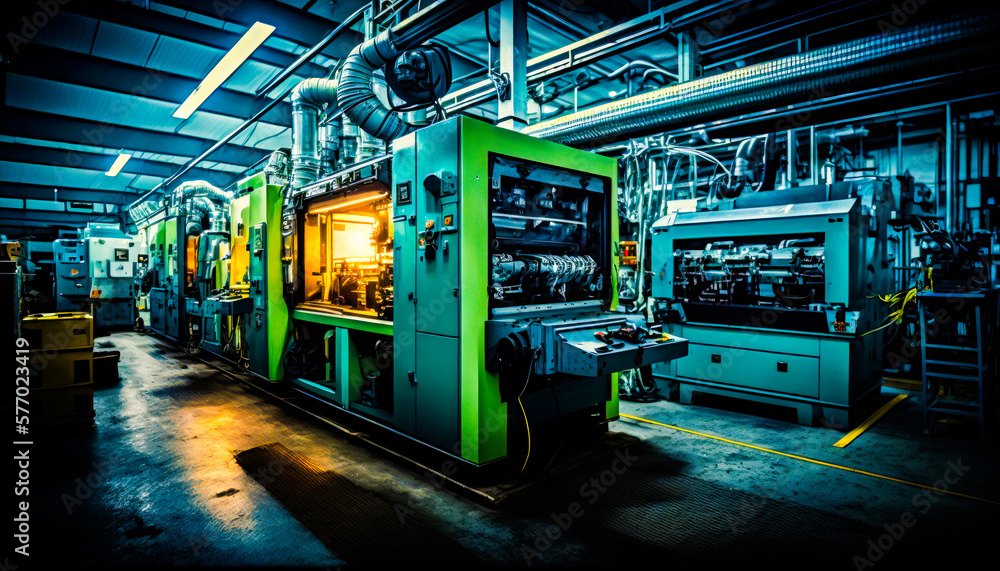 Aufkleber large machine in factory with lots of machinery. generative ai.