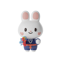 Rabbit boy in traditional thai dress 3D Illustration-11