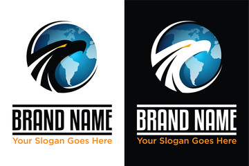 simple modern globe and eagle head illustration logo design