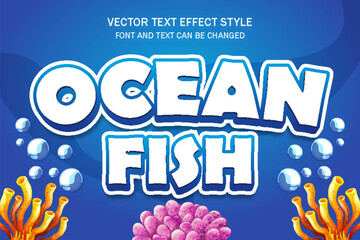 ocean fish blue sea 3d editable text effect font style template background design