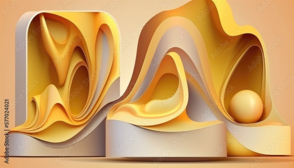 Aufkleber a 3d image of a yellow and white object with a light brown background and a light orange background 