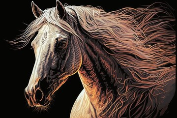 In this up close sunshine portrait, a stunning bay horse shines. An image of a horse. Living with horses. What a horse sees. Generative AI
