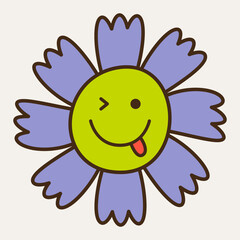 Obraz premium Smiling flower, abstract personage, mascot design, funny face, cute icon.