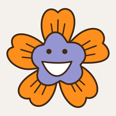 Smiling flower, abstract personage, mascot design, funny face, cute icon.