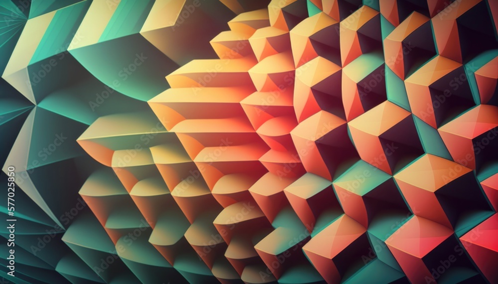 Poster a colorful abstract background with a pattern of cubes and lines in the center of the image volumetr