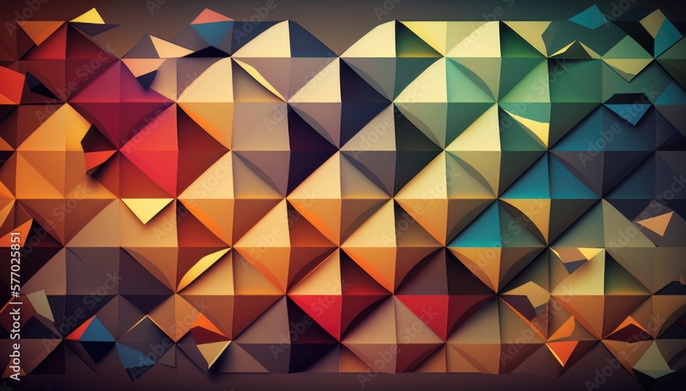 Poster a colorful abstract background with a variety of shapes and sizes of triangles and triangles are sho