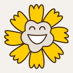 Smiling flower, abstract personage, mascot design, funny face, cute icon.