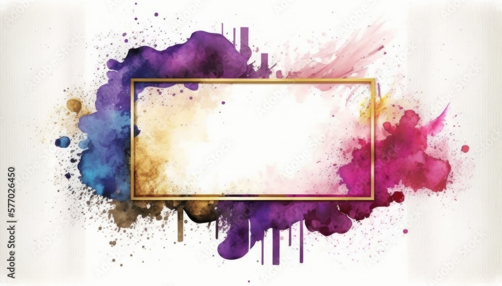 Aufkleber a colorful watercolor background with a gold frame on it and a white background with a gold frame pl