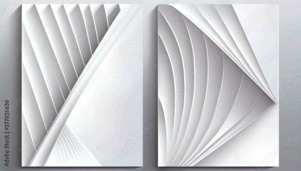 Poster two white abstract paper banners with wavy lines on them one of which is folded in half smooth and c
