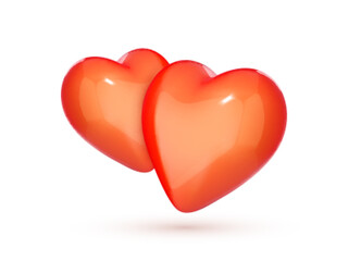 Two realistic red hearts isolated on white. Valentines day concept. Vector 3D Illustration