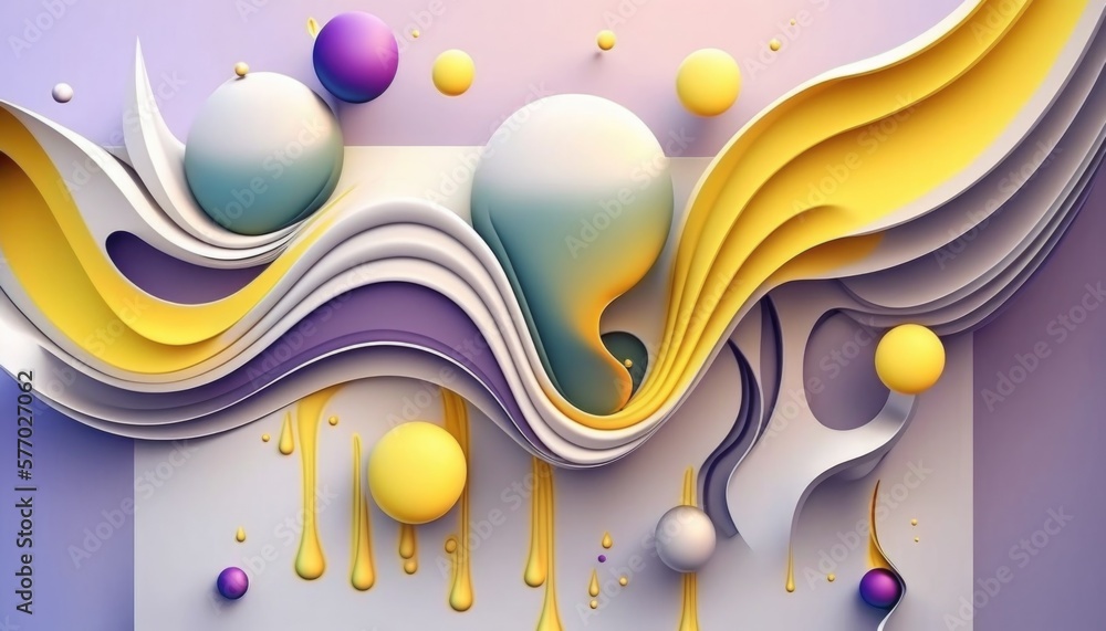 Poster a colorful abstract background with yellow and purple colors and bubbles on it with a white backgrou