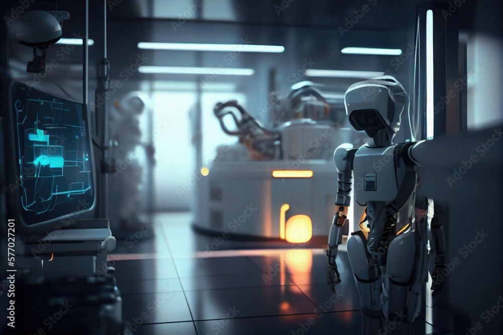Poster a robot standing in a room with a tv in the background and a man in a suit on the floor redshift ren