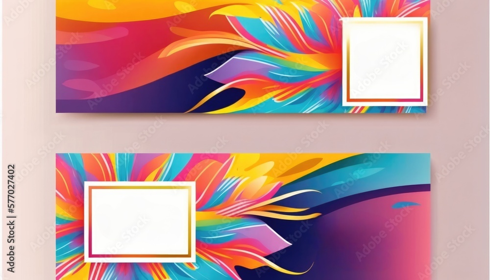 Poster a set of two colorful banners with a square frame on the front and back of the banner colorful flat 