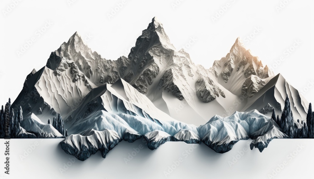 Poster a mountain range with a few snow covered mountains in the background with a reflection of the sky mo