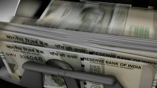 500 Indian rupees banknotes in cash machine. Indian cash counting video.