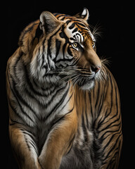 Generated photorealistic portrait of a wild tiger in profile 
