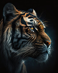 Generated photorealistic close-up portrait of a wild tiger 