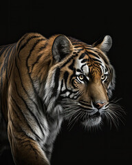 Generated photorealistic portrait of a walking tiger 