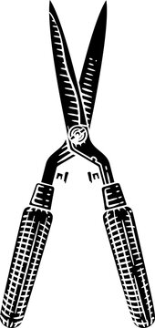 recommend clip art: Garden Tool Hedge Trimmers Pruning Shears Woodcut