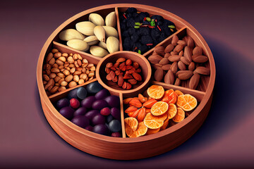 Natural healthy background made from different kinds of mixed nuts. Generative Ai