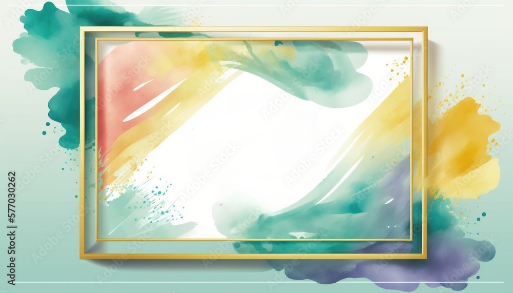 Poster a gold frame with a colorful background and a gold border on the bottom of it pastel color palette a