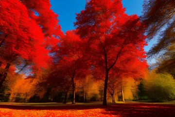 Autumn scene of red maple trees - generative ai