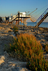 Sunset on the structure carrelet of fishing at Saint Palais in France, region Charente-Poitou