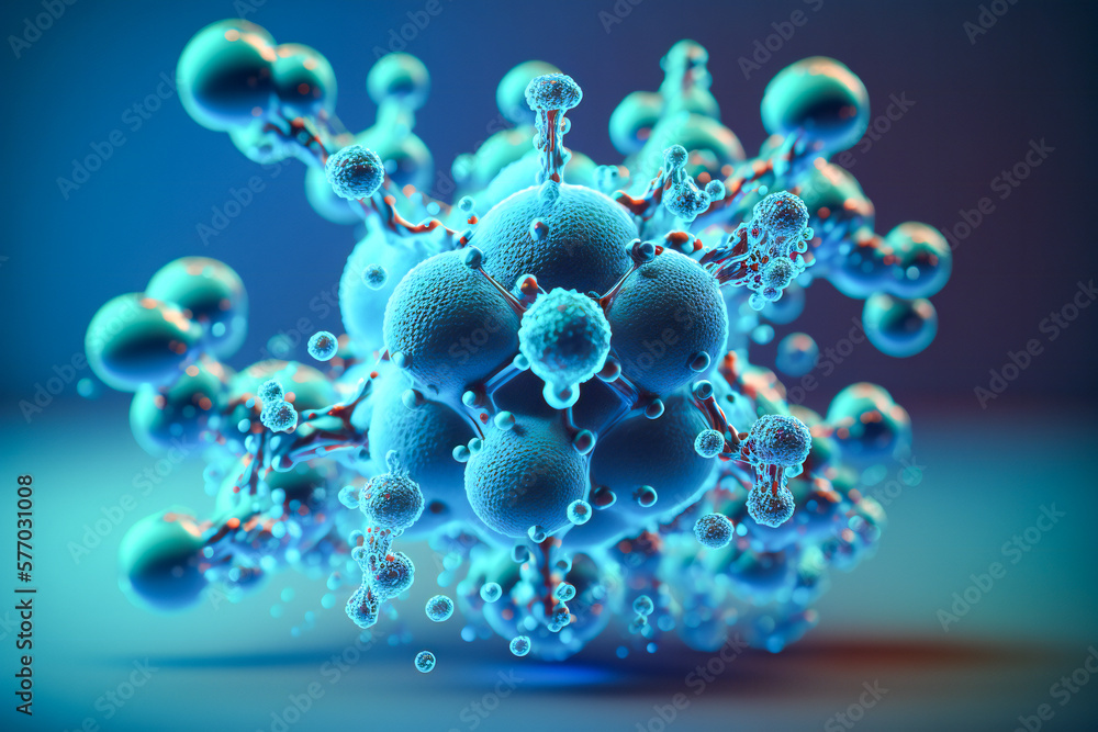 Aufkleber blue molecule structure macro. created with generative ai technology.