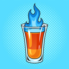 burning cocktail drink shot pinup pop art retro vector illustration. Comic book style imitation.