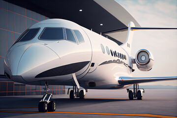 Private jet. Generative ai. Luxury airplane parked on the ground on the airport.