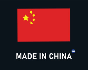 Made in China sign with their country flag round shape design. isolated on dark background.
