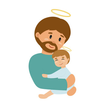 São Jose e menino Jesus - ilustração vetorial